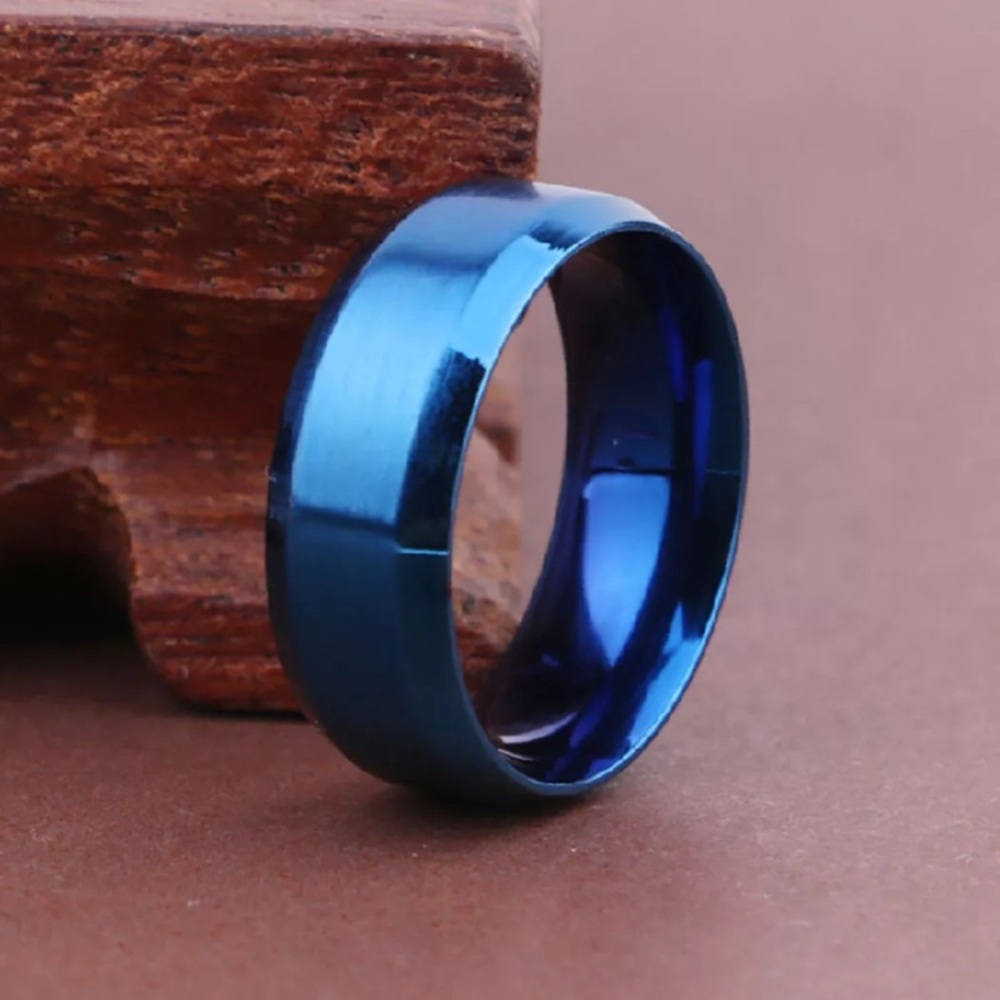 8mm Blue Stainless Steel Ring - Picture 1 of 3